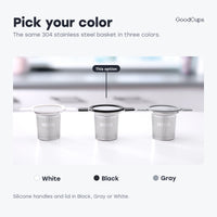 Pick your color: tea infuser with black, gray or white silicone handles and lid