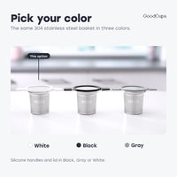 Pick your color: tea infuser with black, gray or white silicone handles and lid