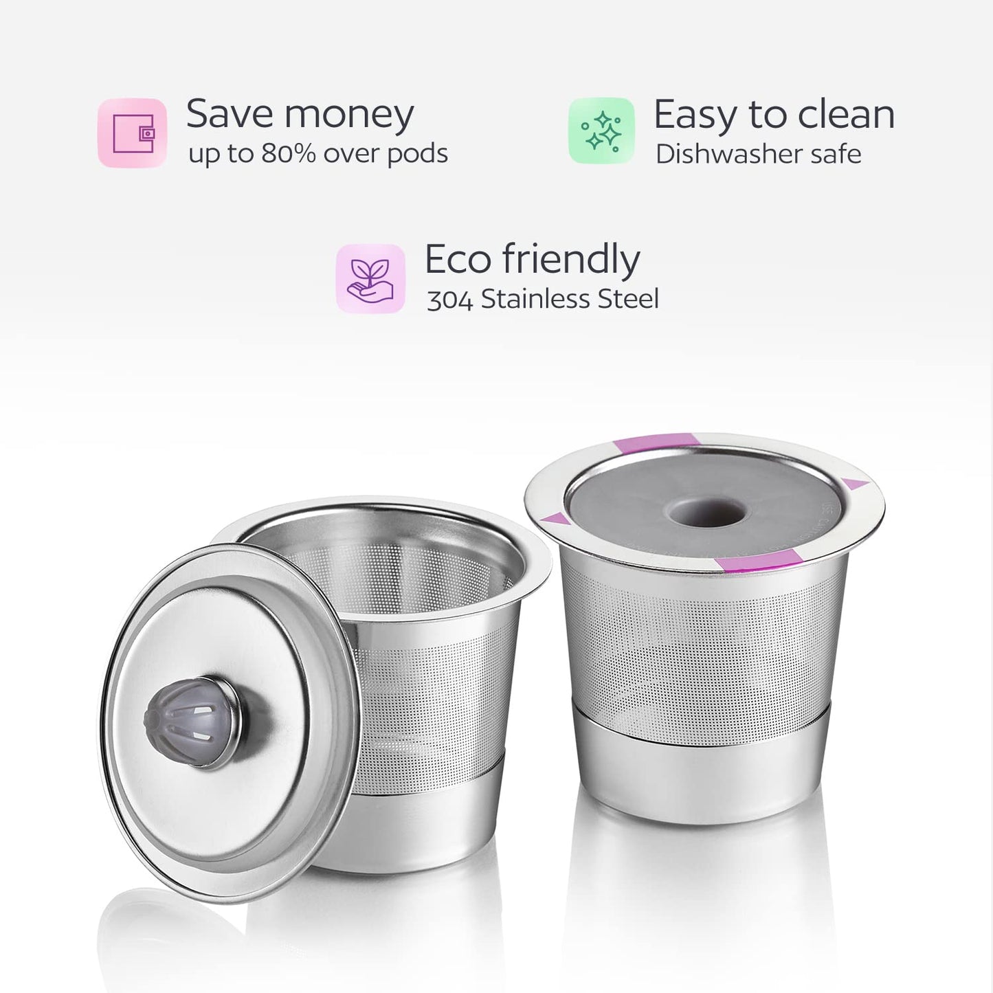 2 Stainless Steel Reusable K Cups for Keurig Coffee Makers - Universal Compatible Refillable Kcups Coffee Filters for all Keurig Brewers Family